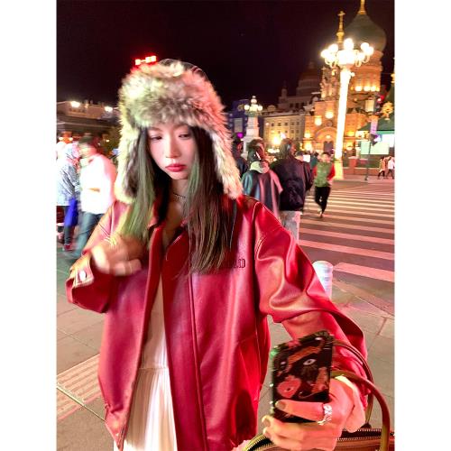 落落狷介 紅色皮衣外套女高級感小個子2025秋冬新款短款皮夾克PU