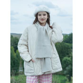 特價清倉白鴨絨輕薄菱形格羽絨服女冬季高階感寬松小個子圓領外套