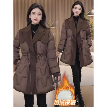 2024冬季時尚寬松顯瘦洋氣保暖休閑中長款羽絨棉服女加絨加厚外套