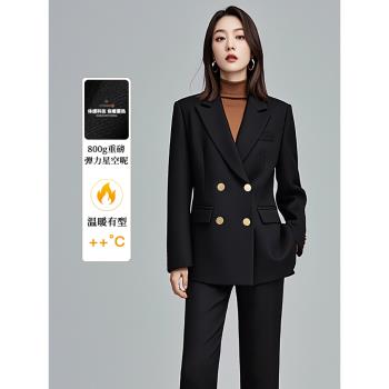 毛呢西裝外套女秋冬加厚高階職業正裝氣質工作服黑色呢子西服套裝