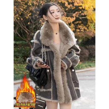 加絨加厚時尚皮毛一體短外套女2024年冬季新款洋氣高階感保暖棉服