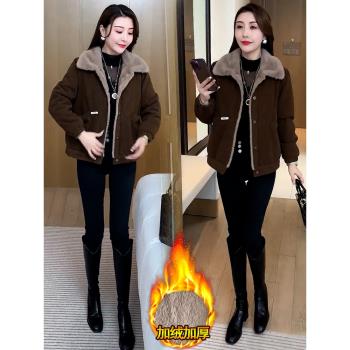 加絨加厚派克服女2024冬季新款時尚棉服中年媽媽棉襖小個子短外套