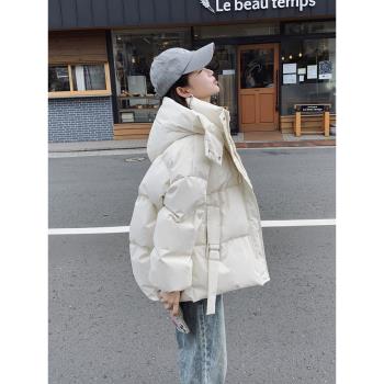 白色羽絨棉服女冬2024新款短款小個子棉衣外套學生連帽加厚麵包服