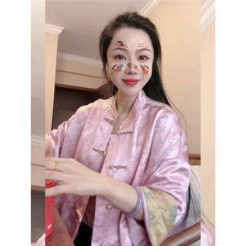 新中式輕國風復古改良唐裝盤扣外套2025年春季小個子粉色緞面上衣