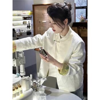 新中式女裝輕國風高階盤扣白色上衣2025年春季爆款復古高級感外套