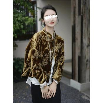新中式輕國風唐裝爆款端莊外套2025年春季輕奢絲絨高階感壓花上衣