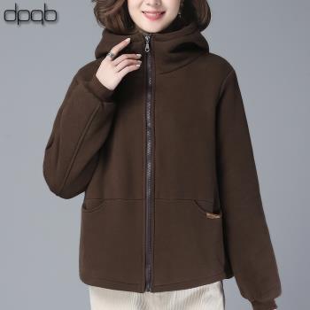 加絨加厚衛衣女秋冬季2024年新款寬松時尚媽媽品牌連帽休閑短外套