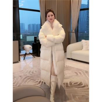 MJAE高階設計師款鵝絨羽絨服女長款2024冬季新款真狐貍毛皮草外套