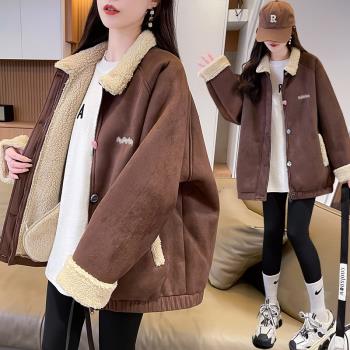 加絨加厚羊羔毛高級感外套女冬季洋氣時尚美式復古機車夾克棉服潮