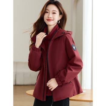 安可拉紅可拆卸加絨加厚外套女2024秋冬季新款寬松休閑派克服棉服