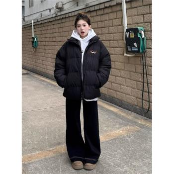 2024年新款羽絨黑色棉服棉襖女冬季寬松加厚保暖保暖立領棉衣外套