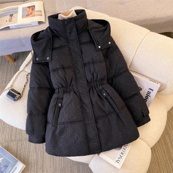 黑色棉衣女冬季2024年新款今年流行爆款加厚棉襖收腰羽絨棉服外套