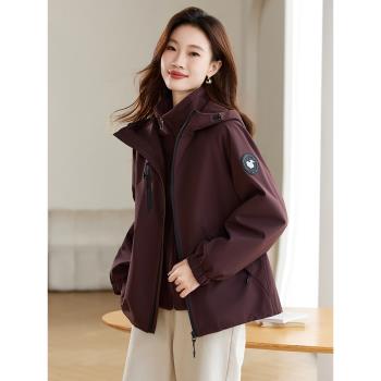 流行加絨連帽外套女冬季新款寬松大碼可拆卸內膽加絨派克服兩件套