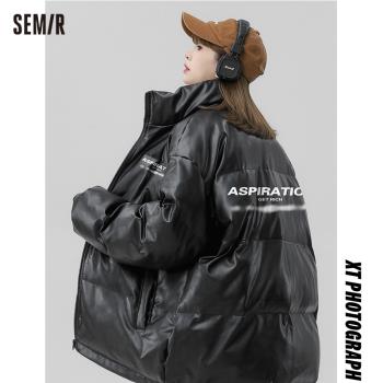 森馬美式pu皮棉服女2024新款爆款設計感皮衣外套冬季加厚棉衣棉襖