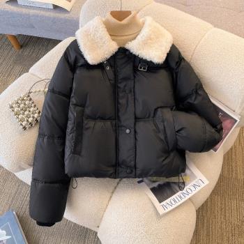 PU皮羽絨棉服女冬季2024年新款爆保暖洋氣棉衣外套黑色短款小棉襖