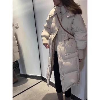 歐貨小個子保暖連帽美式羽絨夾棉棉服中長款厚外套棉襖女冬季新款