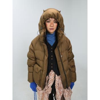 嬉遊記原創2024新款戶外休閑短款連帽羽絨服女超厚保暖白鴨絨外套