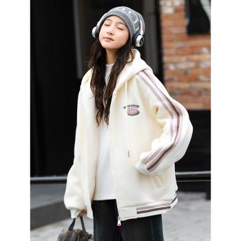 初中生棒球服加絨加厚衛衣2024新款秋冬運動外套高中學生少女大童