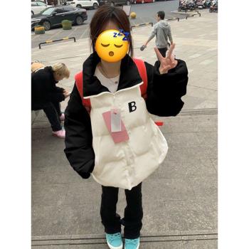 黑色拼白小個子羽絨服女冬季2024年新款設計感小眾加厚麵包服棉服