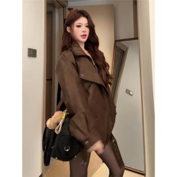 秋冬小個子穿搭美式復古氣質辣妹皮衣夾克上衣女休閑百搭開衫外套