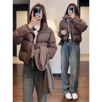 立領短款羽絨服女冬季肯豆風小個子時尚白鴨絨加厚麵包服棉襖外套
