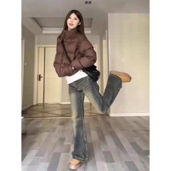 肯豆風立領短款羽絨服女冬季韓版小個子白鴨絨加厚麵包服棉襖外套