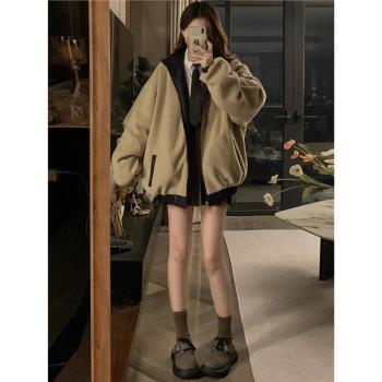 美拉德pu皮衣兩面穿羊羔絨外套女冬季2024新款復古機車夾克棉衣服