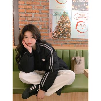 黑色立領羽絨服女短款2024新款冬季加厚小個子學生寬松白鴨絨外套