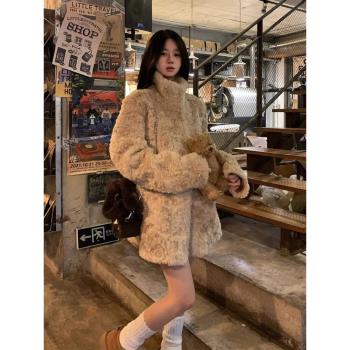 皮毛一體羊羔毛外套女冬季寬松中長款加厚保暖泰迪毛絨絨棉服大衣