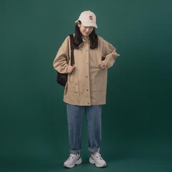 外套女簡約中長款復古學生風衣