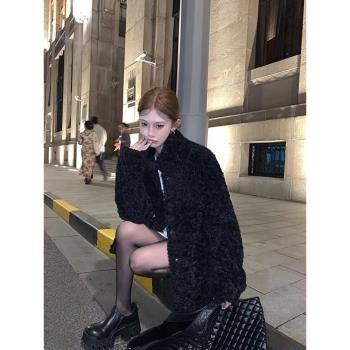 立領羊羔毛絨外套女冬季寬松皮毛一體仿皮草環保加厚保暖棉服大衣