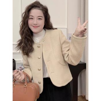 內裡夾棉毛呢小香風外套女士秋冬季高階感氣質小個子短款西裝上衣