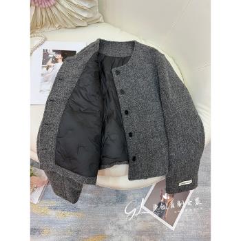 氣質高階感羊毛小香風羽絨服女2024年冬新款休閑顯瘦百搭毛呢外套
