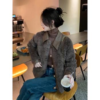 咖啡色羊羔毛毛絨外套女裝秋冬季加厚歐版小香風高階感超好看上衣
