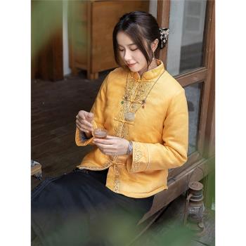 遠鎮中國風亞麻茶服加厚外套棉衣
