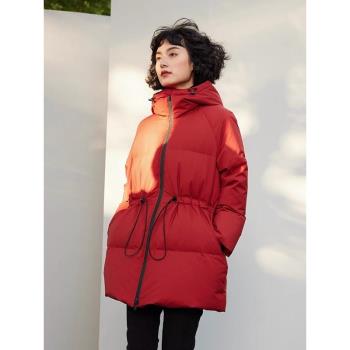 羽絨服女中長款2024年冬季新款韓版防風保暖新年紅加厚白鵝絨外套