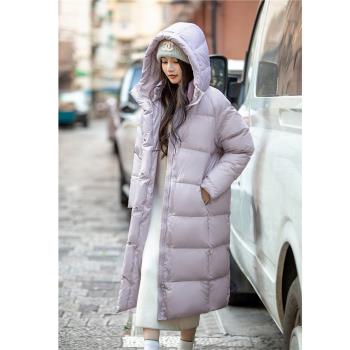 極寒系列加厚鵝絨服340g高充絨95鵝絨連帽過膝羽絨服冬季女款外套