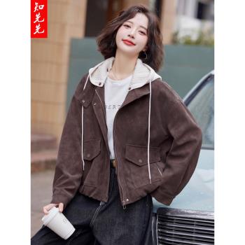 時尚連帽短款燈芯絨加棉外套女2024秋冬新款加厚寬松顯瘦派克棉服
