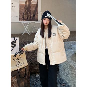 90白鴨絨短款黑色反季羽絨服女2024年新款冬情侶韓系加厚外套潮牌