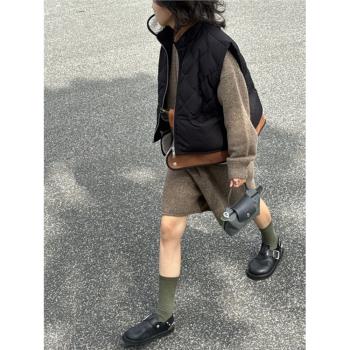 韓版洋氣設計感麵包服黑色馬夾女秋冬新款時尚外搭保暖棉服外套潮