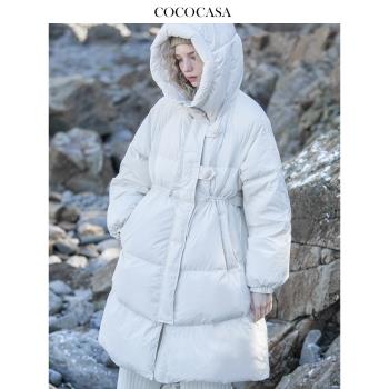 cococasa設計感鴨絨過膝羽絨服女中長款2024冬新歐貨零鵝絨厚外套
