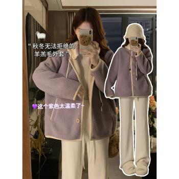 韓系小個子加厚羊羔毛短外套女秋冬季新款搖粒絨皮毛一體休閑棉服