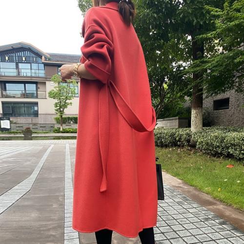 高端雙面羊絨大衣女2024年中長款寬松100%羊毛呢長袖韓版外套