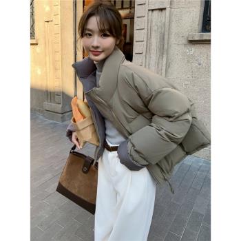 喬覓短款羽絨服女2024冬季新款網紅麵包服立領加厚90白鴨絨外套潮