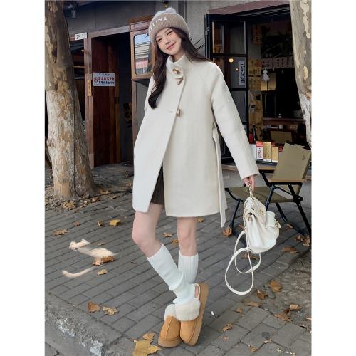 喬覓雙面羊絨大衣女短款秋冬新款2025韓系寬松氣質溫柔風毛呢外套