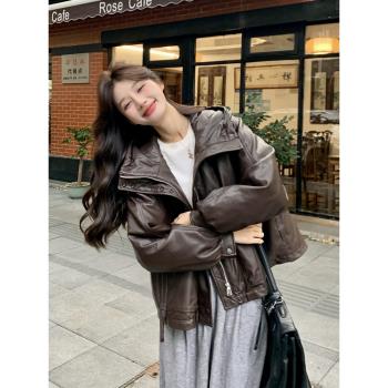 高階感時尚皮衣90白鴨絨羽絨服女冬季2024新款加厚短款小個子外套