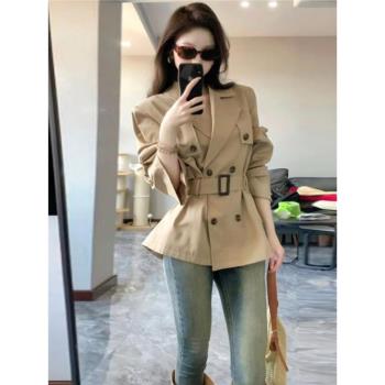 初春外套女早春款2025新款雙排扣短款風衣美式復古卡其色外套上衣