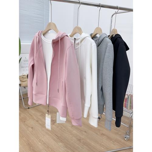 運動連帽外套女春秋小個子2026新款爆款衛衣拉鏈開衫短款粉色上衣