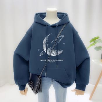 vintage大碼連帽衛衣女歐美ins潮牌胖mm寬松顯瘦百搭上衣情侶外套
