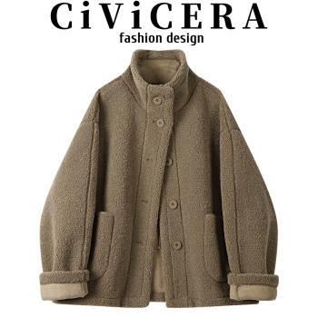 CIVICERA慵懶風皮毛一體羊羔毛短外套女秋冬小個子寬松毛絨絨上衣